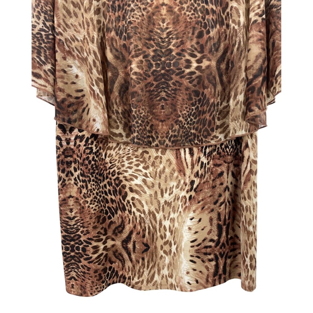 Susan Lawrence Women Blouse XL Brown Animal Print Sheer Overlay Shirt - Picture 6 of 8